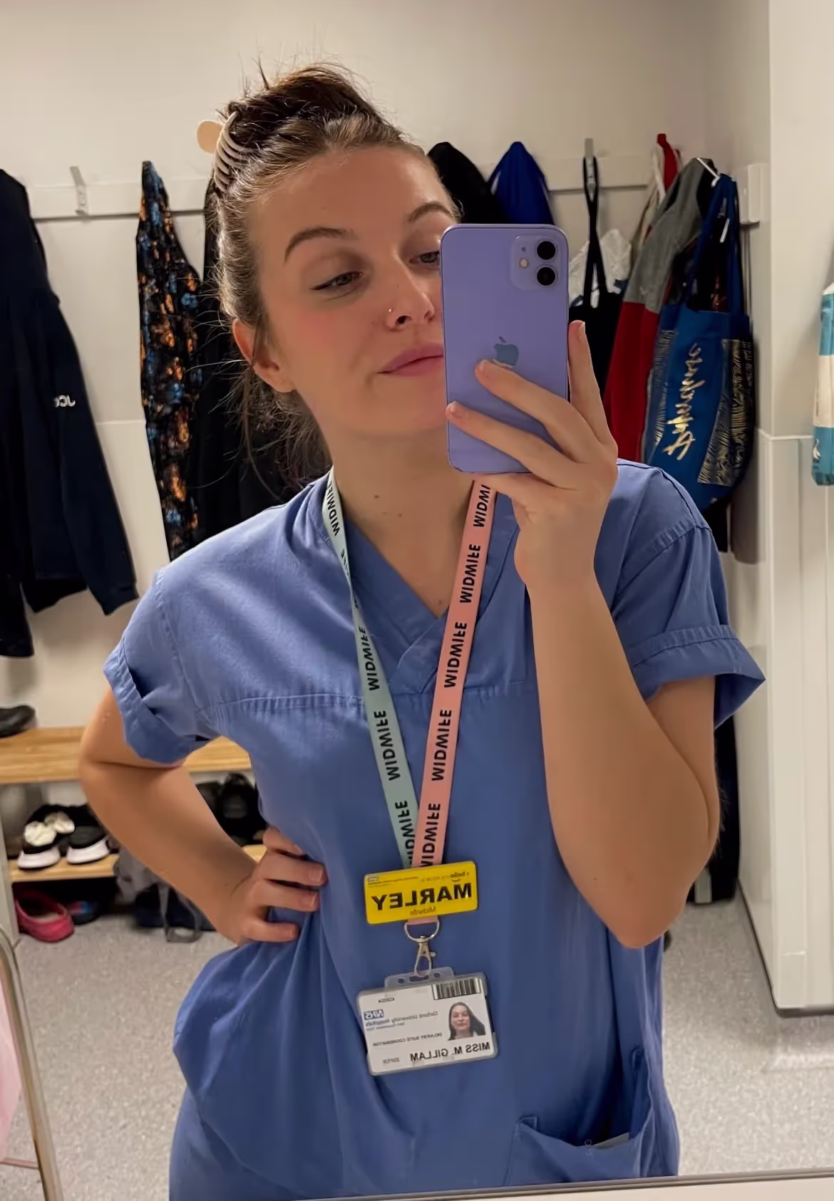 Marley in hospital scrubs